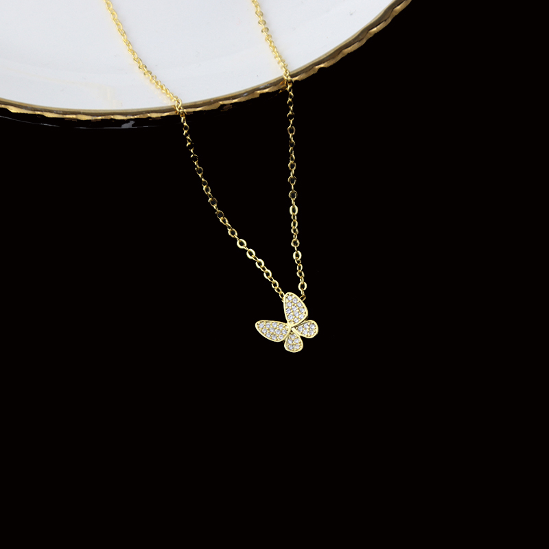 Flash Drilling Butterfly Necklace Women Ins Small Crowddesign Lukewarm Wind Lock Bone Chain Tide Mesh Red Temperament Neck Necklace 