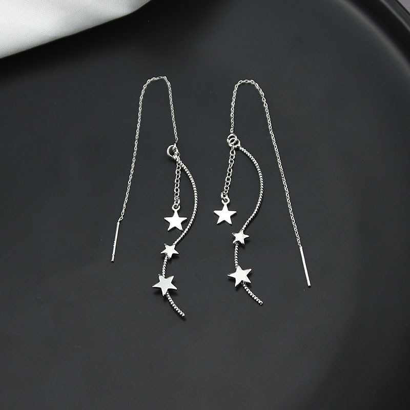 s925 Silver Star Wave Ear Line feminine temperament is simple and 2020 new tide appears skinny super - fairy Suear chain