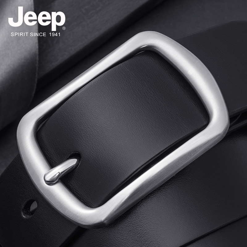 jeep jeep stainless steel belt men's leather pin buckle head layer cowhide high-grade trousers business pants belt