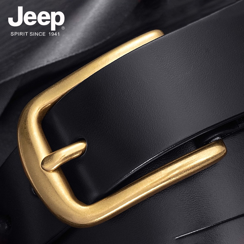 jeep jeep copper buckle belt men's leather young men's first layer cowhide pin buckle denim retro pure pants belt
