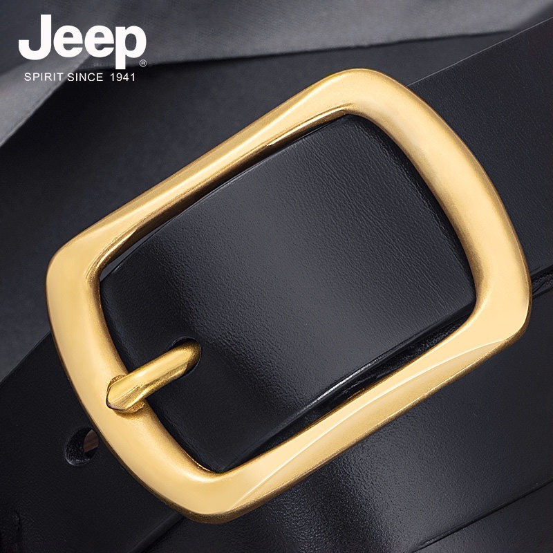 jeep jeep belt men's leather pure cowhide retro copper buckle head layer cowhide pin buckle casual trendy jeans belt