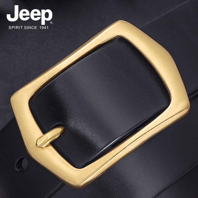 jeep pure cowhide belt men's leather retro copper buckle head layer cowhide pin buckle pants belt father husband gift