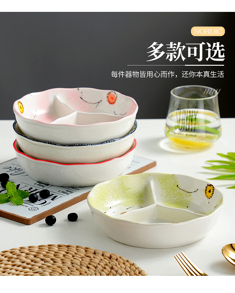 Utsuwa three round ceramic plate plate lattice points, Japanese children more bowl of rice cooker steaming bowl of household