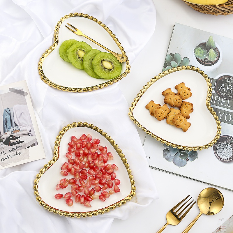 Utsuwa Nordic gilded edge bead light point ceramic plate plate key-2 luxury home early receive jewelry bundt cake plate