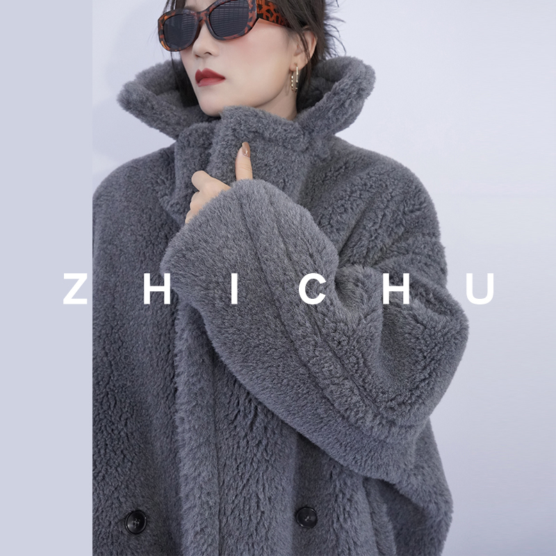 M Brand Teddy Bear Coat, Gray, Women's Winter Thickened Mid-Length Fur Loose Warm Oversized Coat, 2025 New Model