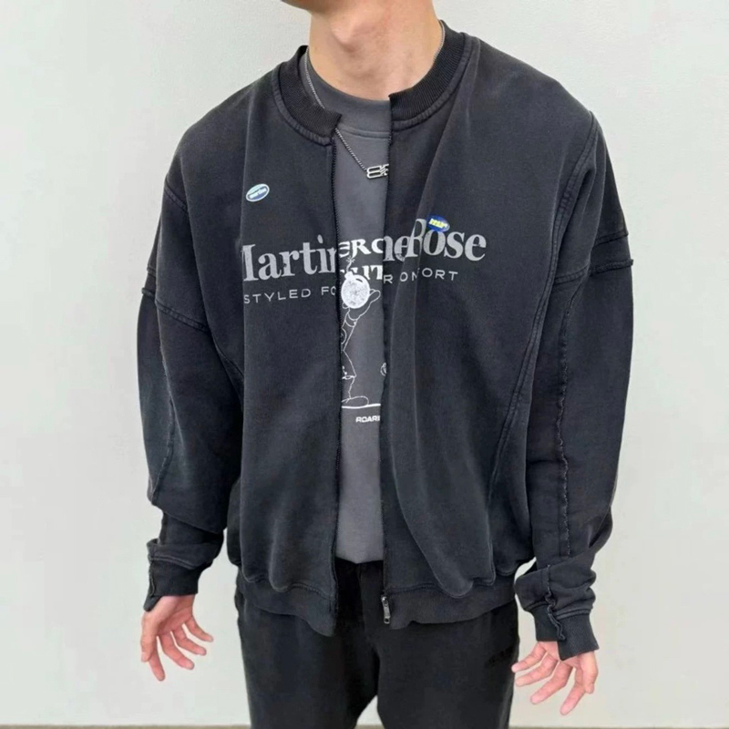 High-Quality Martine Rose Distressed Washed Deconstructed Letter Casual Loose Zipper Sweatshirt Jacket for Men