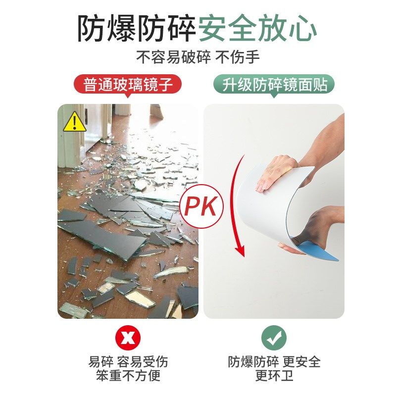 Wood Baiqi Mirror Pattern Pattern Wall Self-Adhesive Mirror Toilet Mirror Mirror Household with Sub-Crystal Machine