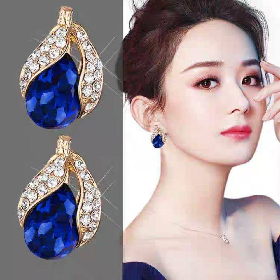 Zhao Liying with earrings 2021 new sterling silver women's summer design sense exaggerated retro blue gemstone ear buckle