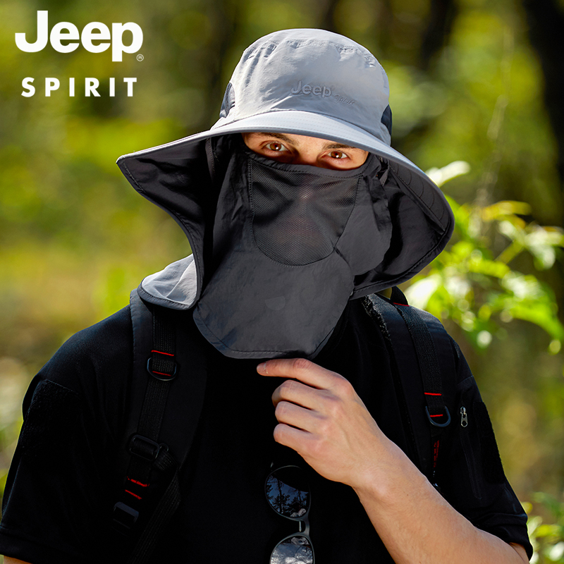JEEP jeep cover face sunscreen hat men's fisherman hat summer quick-drying sunshade fishing foldable men's sun hat