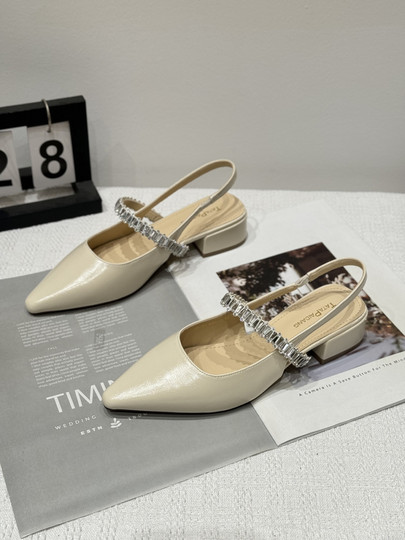 French pointed toe with skirt rhinestone toe sandals for women 2025 new summer thick heel single shoe with back empty