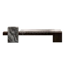 Nordic light luxury leather fabric upholstered sofa stool hotel lobby sales office solid wood marble reception bench