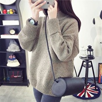  Semi-turtleneck thickened sweater female student pullover Korean version of autumn and winter loose short knitted bottoming shirt womens coarse wool