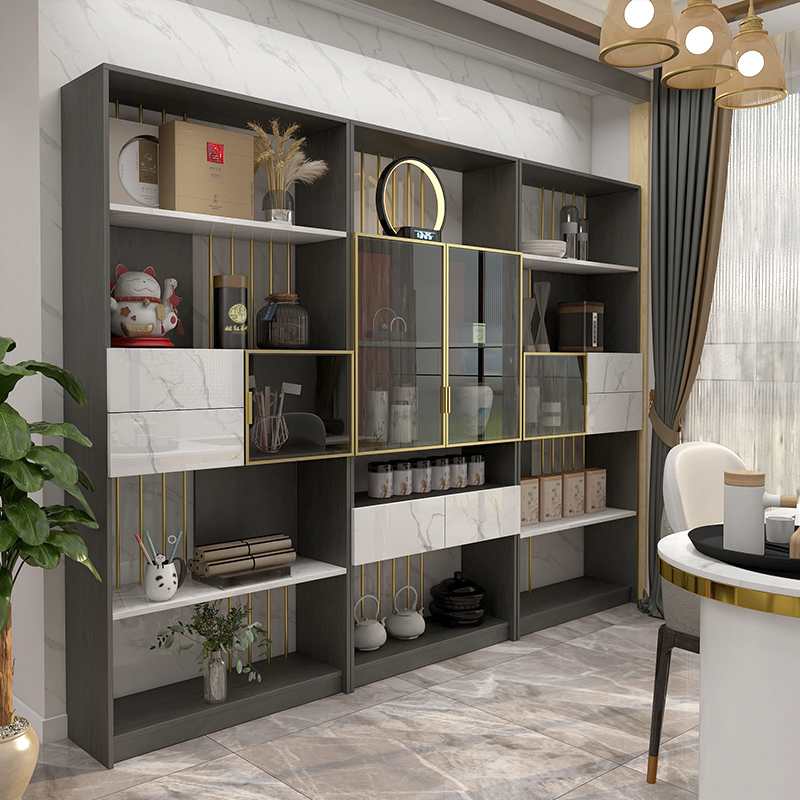 Modern minimalist solid wood Bogu shelf partition Duobaoge tea room tea shelf tea table background antique display cabinet