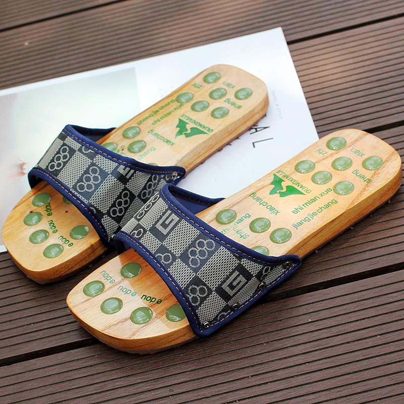 Wooden Slippers for Men, Casual Clogs, Chinese-Style Couple's Wooden Shoes, Women's Summer Wooden Shoes, Sole Acupoint Foot Massage