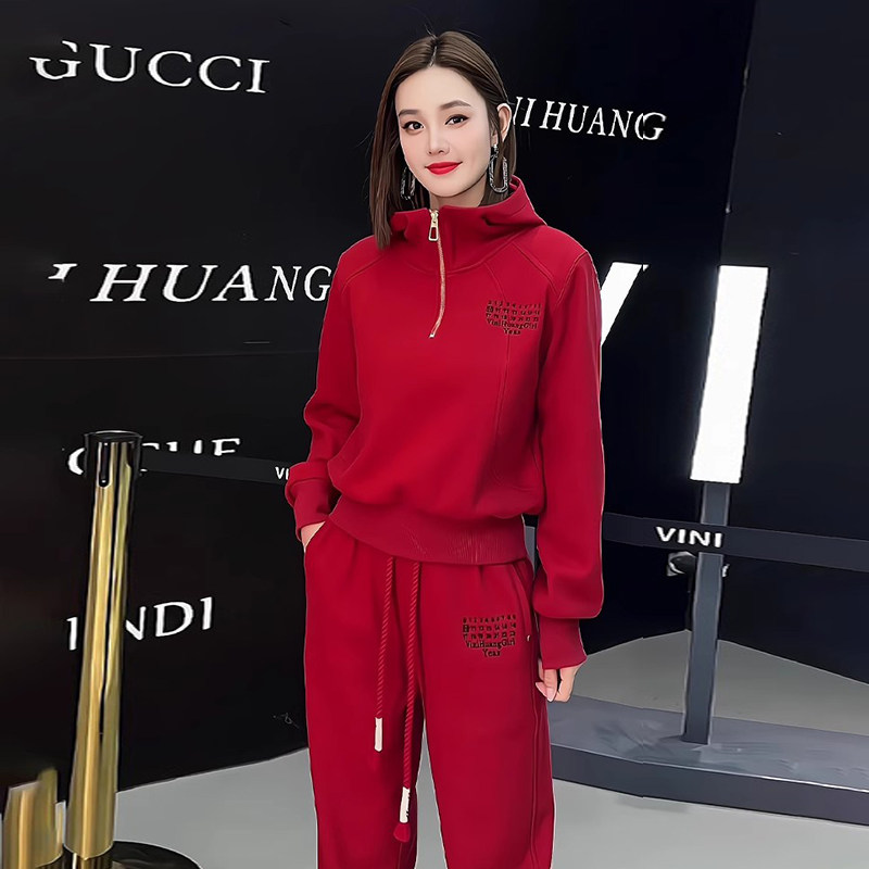 Trendy Fashion Sports Suit Women 2023 Autumn Winter Net Red Fried Street Red Gushed Clothing Casual Pants Two Sets Tide-Taobao