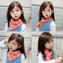 Baby scarf scarf baby windproof thin summer Korean double-sided Plaid boys and girls square towel cotton linen triangle towel