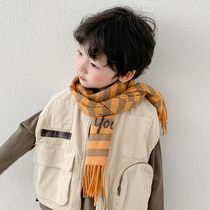 Childrens scarf autumn and winter boys cute smiling face stripes imitation cashmere girls bib to keep warm baby spring and autumn