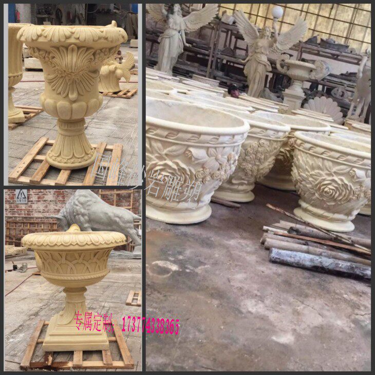 Sandstone Fiberglass Pure Artisanal Sculpture Art Eurostyle Flowers Bowl Landscaped Courtyard Decoration Embellished Landscape Furnishing Materials