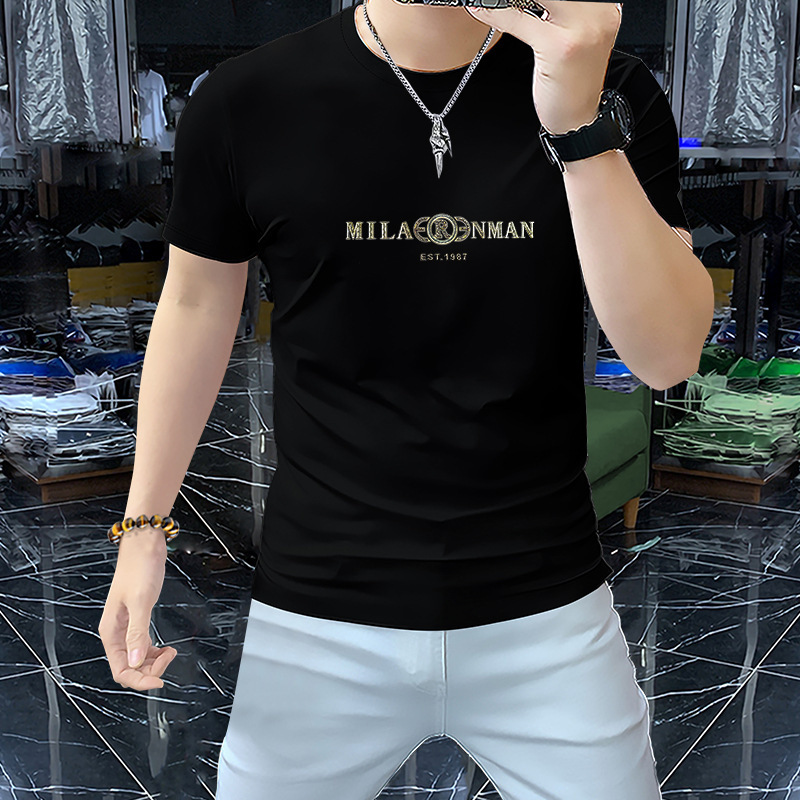 Ougk European and American Trendy Brand Summer Gold Letter Half-Sleeve Men's Comfortable Slim-Fit Mercerized Cotton Ice Silk Breathable Short-Sleeve T-Shirt Ougk European and American Trendy Brand Summer Gold Letter Half-Sleeve Men's Comfortable Slim-Fit Mercerized Cotton Ice Silk Breathable Short-Sleeve T-Shirt