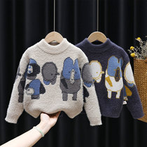 Boy sweater winter style Fried Street 2021 Burst Children Cashmere Sweatshirt Thickened Baby Suede Semi-High Neckline Sweater