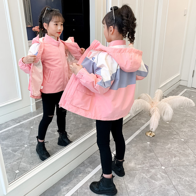 Girls jacket three-in-one spring and autumn jacket little girl children's clothing plus velvet middle and big children windproof two-piece set tide winter