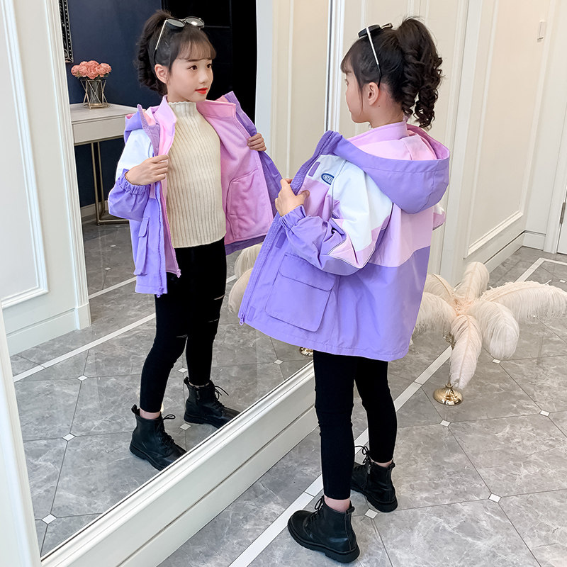 Girls' three-in-one assault jacket spring and autumn jacket little girl's children's clothing plus fleece middle and big children's windproof two-piece set tide winter