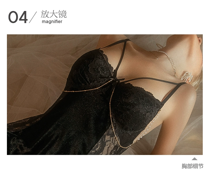 Jiaohe LÊN XUỐNG màu vàng nhung treo đồ ngủ cho nữ mùa thu đông mới ren váy ngủ gợi cảm Bộ nhà quần áo đồ ngủ cosplay gợi cảm đồ cosplay gợi cảm