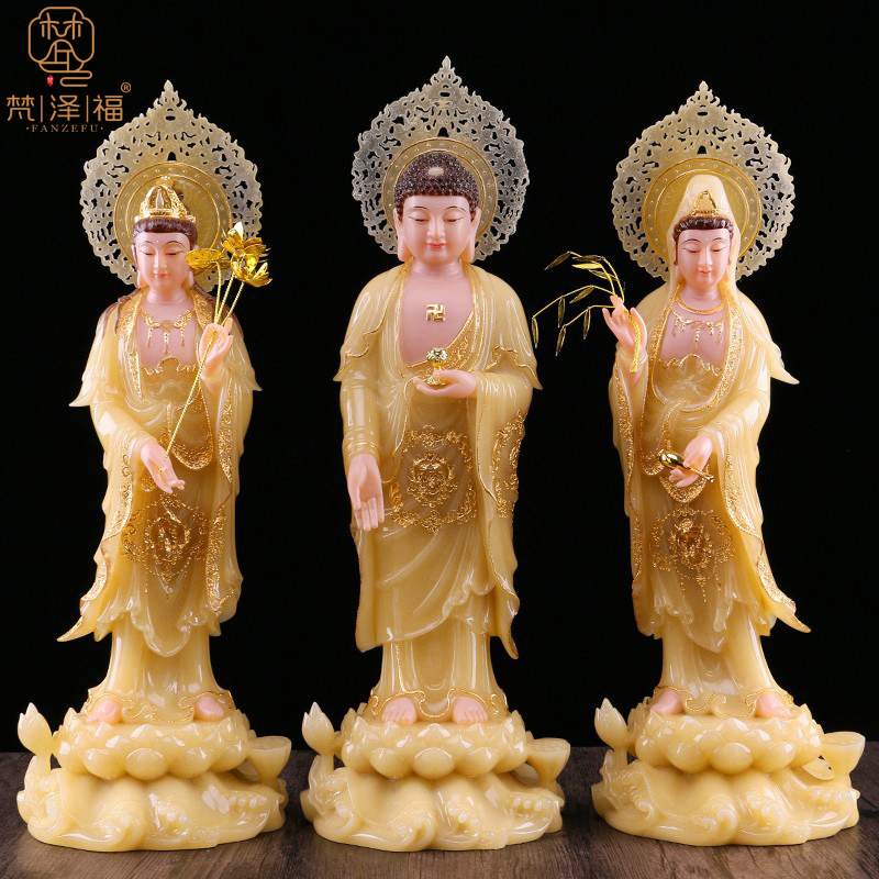 Han Baiyu West's Three Holy Gods Like the Home Amitabha Buddha Like the Bodhisattva Bodhisattva to the Bodhisattva Standing Pendulum