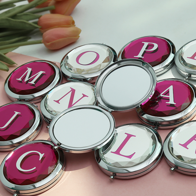 Crystal stereoscopy cosmetic mirror English letter makeup mirror Double face portable Korean mini-cosmetic mirror