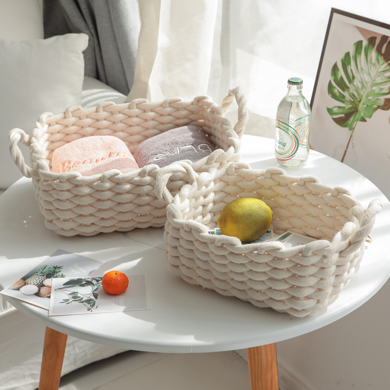 Snacks and Miscellaneous Items Student Desktop Storage Basket Simple Woven Fabric Storage Small ins Storage Basket Living Room Household