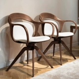 Очаровательный модный Нора, новый китайский стиль, итальянский высококачественный ореховый цвет, вращающийся стул из цельной древесины, кожаный книжный стул, скандинавский чайный стул, чайный стул