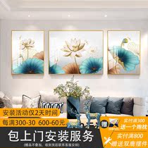 Lotus Modern Minimalist Living-room Decoration Painting New Chinese Sofa Background Wall Hanging Painting Inlaid Drilling Crystal Porcelain Painting Mural Painting
