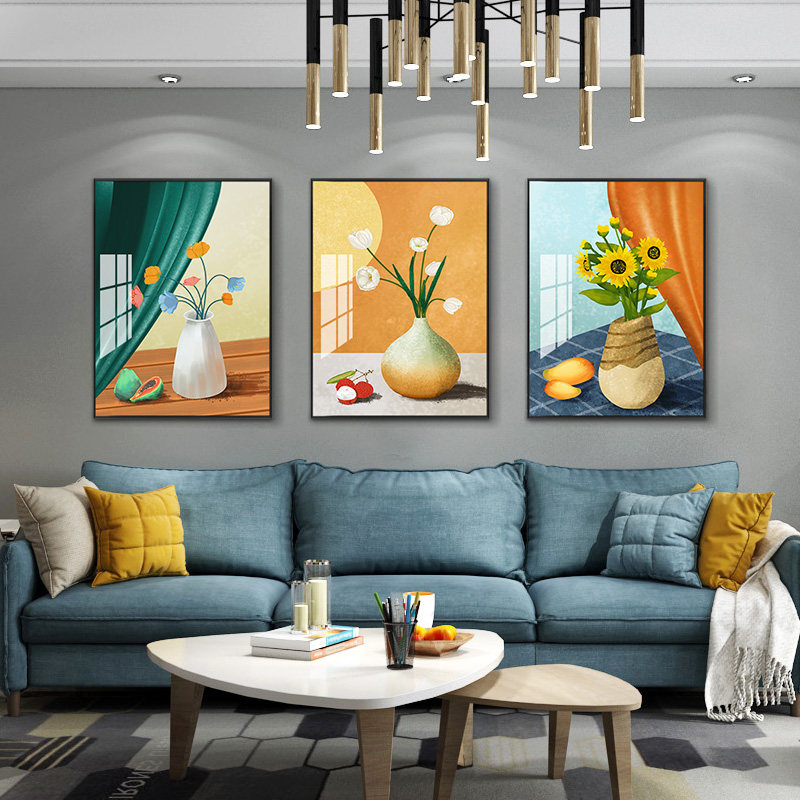 Sofa background wall painting Nordic triptych sunflower abstract living room decorative painting art crystal porcelain painting
