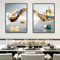 Smooth sailing Restaurant decoration painting Hanging painting above the dining table Diamond-set crystal porcelain painting double wine cup Living room mural