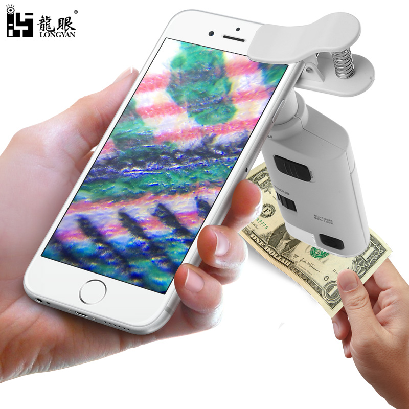 Focusable 100 times cell phone Magnifier With Lamp 120 Times Diamond Waist Code Emerald Identification Microscope Portable Stamp Jade Ancient Play Jewelry Appraisal 190 times