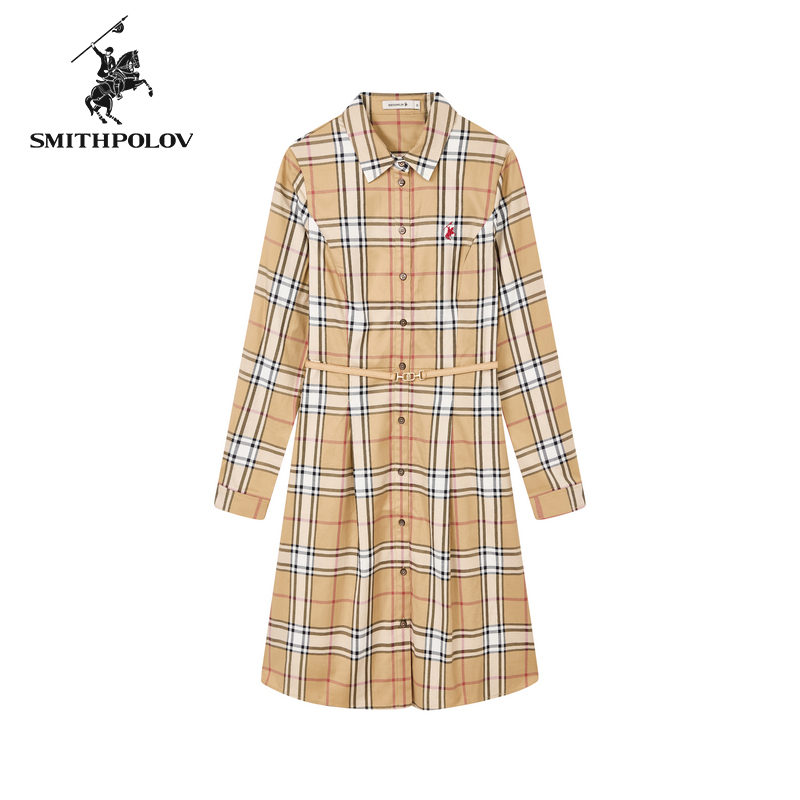 [Same Style as in Shopping Malls] Smithpolov Autumn Casual British Style Patterned Shirt Dress