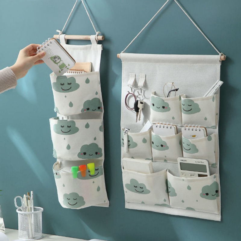 Wall-containing bags hanging bags of cotton canvas wall hanging wall wall hanging bags hanging bags hanging bedhead suspension bags
