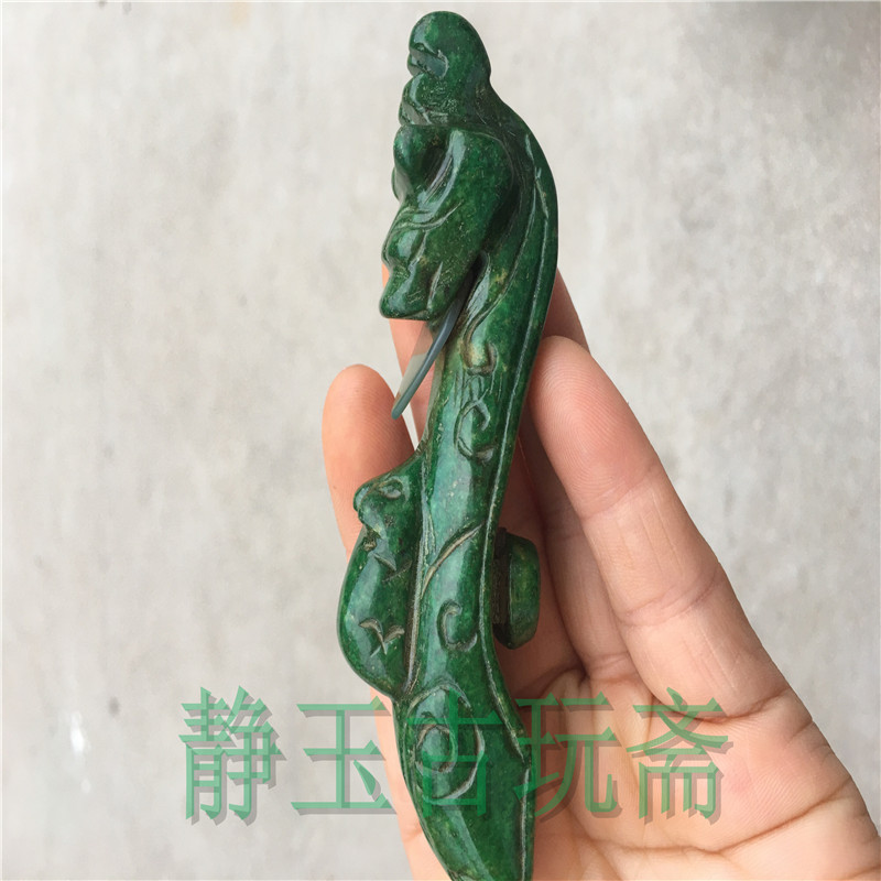 Imitation Qin unearthed ancient green old Xiu jade rat year dragon head ruyi Ruyi's jade Ruyi ancient playing antique collection