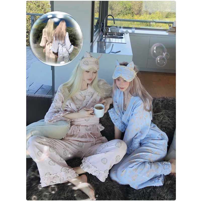 Monddom·Little Angel and Little Rabbit Showa-Style Cotton Gauze Pajamas Cute Loungewear Set Monddom·Little Angel and Little Rabbit Showa-Style Cotton Gauze Pajamas Cute Loungewear Set