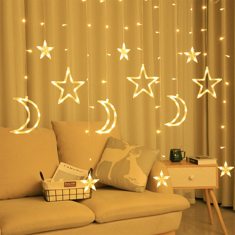 Star lights curtain lights net red lights room decoration bedroom decoration Christmas day color lights flashing lights string lights full of stars
