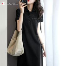 2022 Summer new medium long section POLO shirt with right shoulder flap to collect waist and dress short sleeve T-shirt female blouse surge