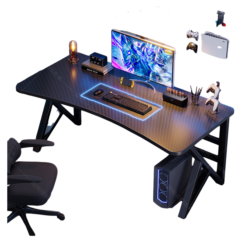 Computer Desk, Carbon-Fiber Pattern Gaming Table, perforated board options, multiple sizes 80–160 cm
