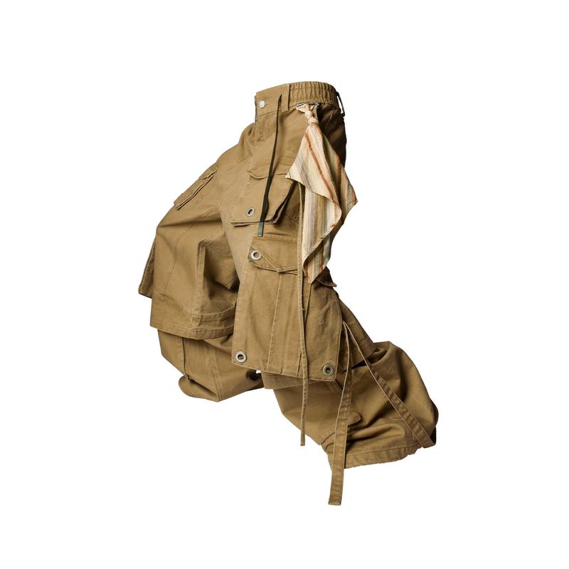 Zhang Chi's Same Style Relabel Spatial Relationship (Quartet) Eight-Pocket Detachable Distressed Workwear Ribbon Pants