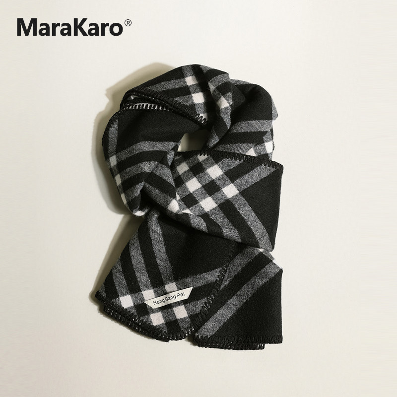 Jun Ji-hyun's style scarf, women's 2026 new winter wide shawl, black plaid, black and white checkered neck warmer, men's