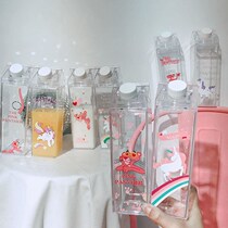 Milk box shape Cup Japanese and Korean Creative COW plastic cartoon girl heart strawberry portable student water
