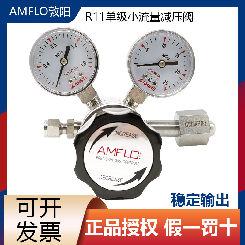 AMFLO敦阳R11LG不锈钢减压阀 氮气氧气 压力表一级减压调压阀气瓶