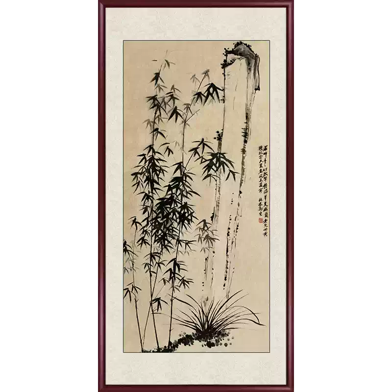 郑板桥竹子水墨画国画名画仿古画入户玄关装饰画客厅挂画中式