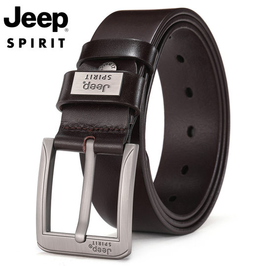 JEEP SPIRIT吉普男士皮带针扣真皮头层牛皮休闲腰带复古牛仔裤带