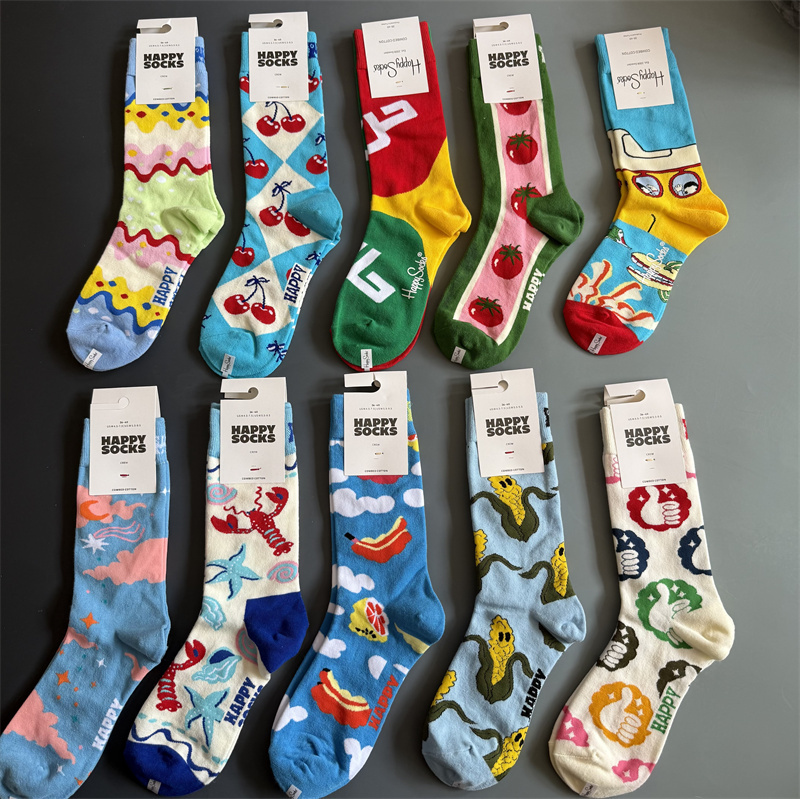 Happy Socks Women's Mid-Calf Socks European and American Cartoon Penguin Illustration Cute Trendy Socks Sports Socks Slouch Socks