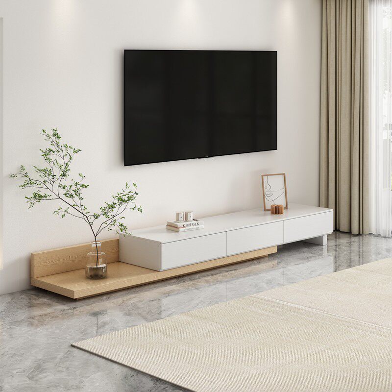Nordic TV cabinet coffee table combination solid wood retractable log color TV cabinet modern minimalist small apartment